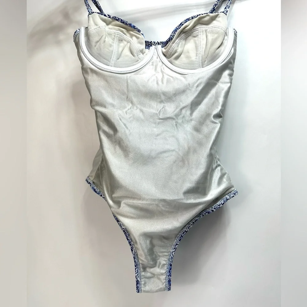Ondademar Cassia One Piece blue white Geometric print size Small